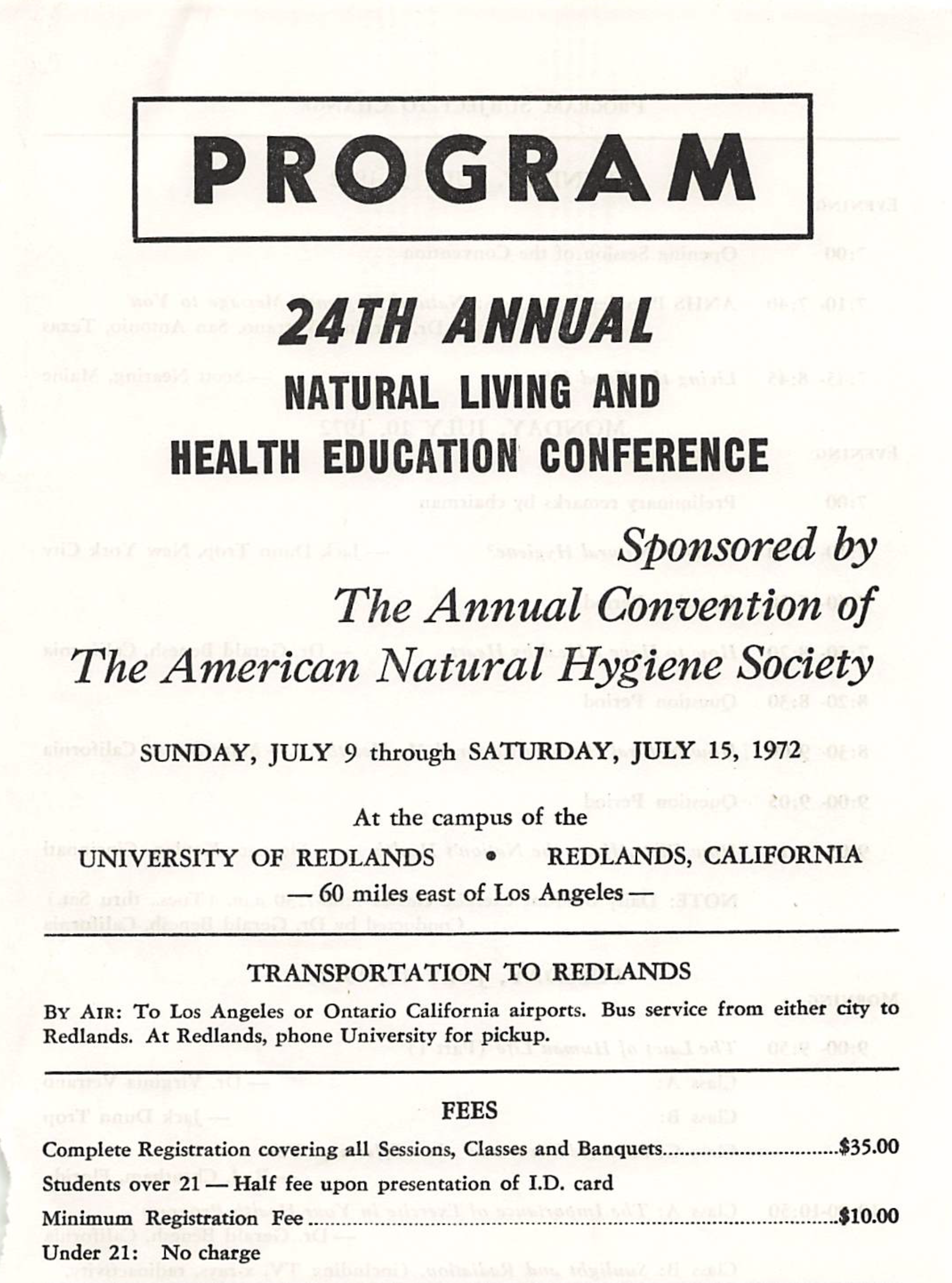 Conference Program. Redlands, 1972